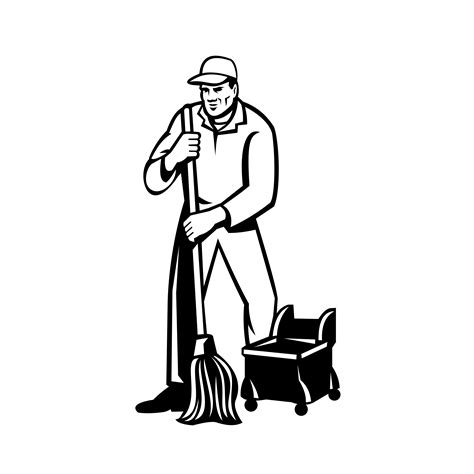 janitor clipart black and white.
